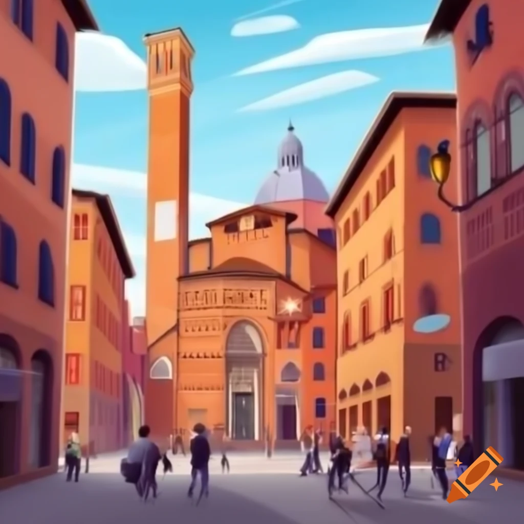 Cartoon art representation of bologna italy on craiyon