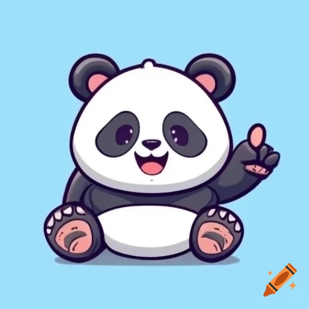 Anime cartoon art of a smiling panda with a poking finger