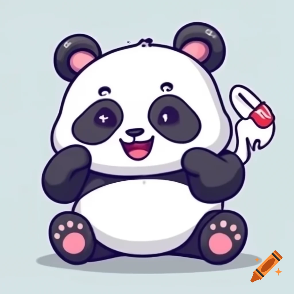Anime panda smiling and poking finger in cartoon style