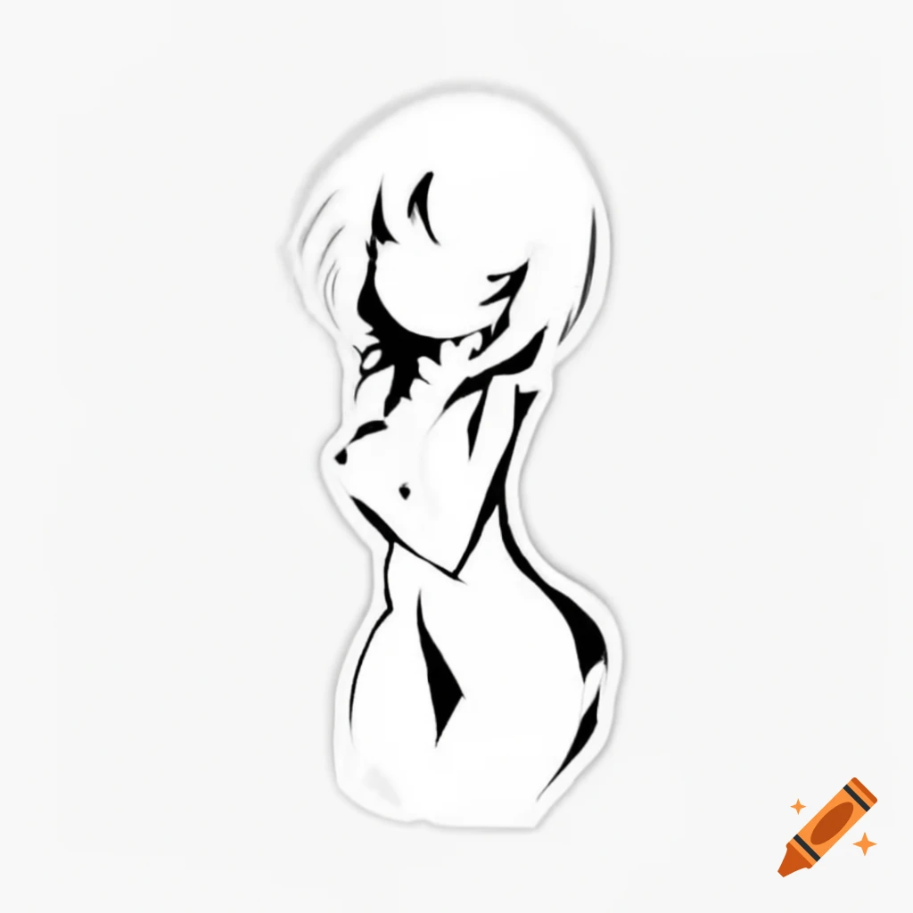 Minimalist tattoo stencil of anime girl outline on craiyon
