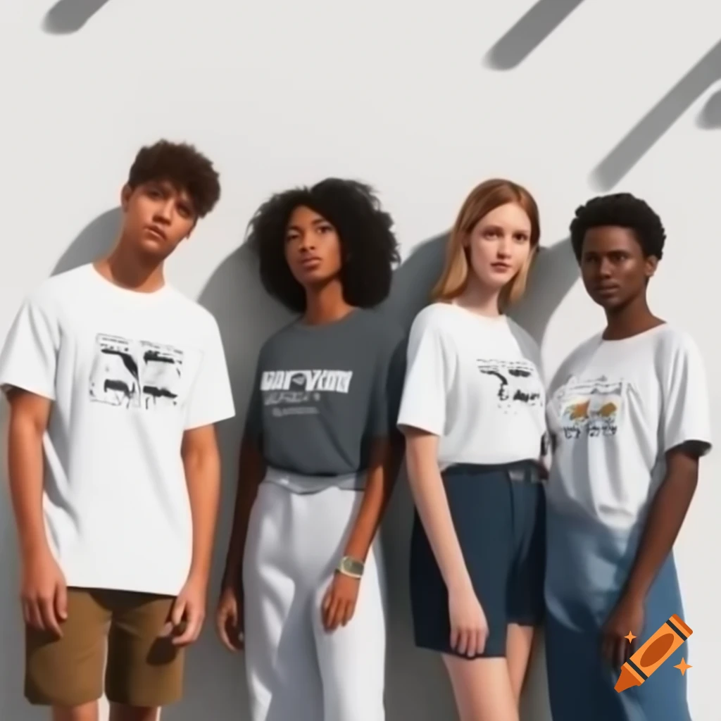 Diverse models wearing stylish t-shirts with minimalistic designs