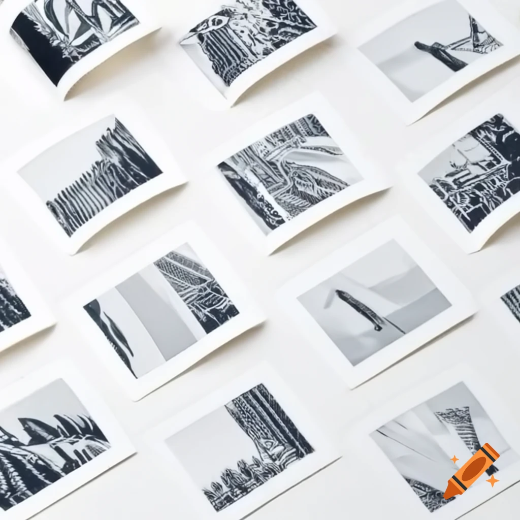 Twelve printed pages fluttering down on Snowdon, linocut art