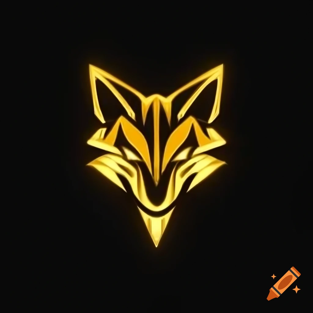 Glowing gold fox head logo on black background