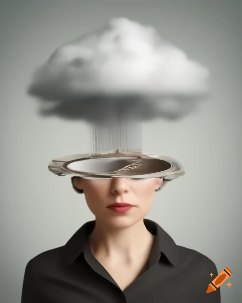 Surreal photo collage of woman with cloud head