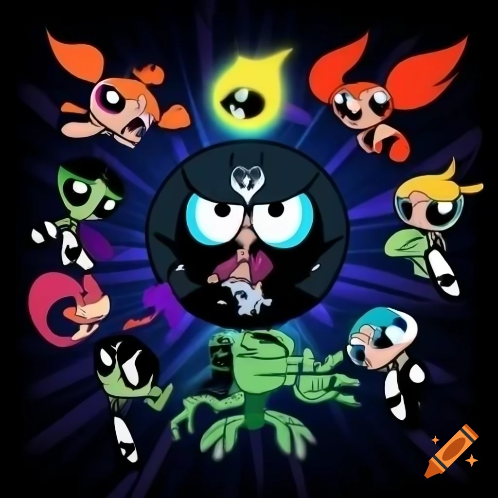 Surreal cosmic battlefield with colorful cartoon style and psychic ...