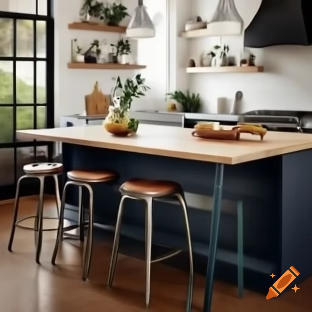 Scandinavian design kitchen island with barstools