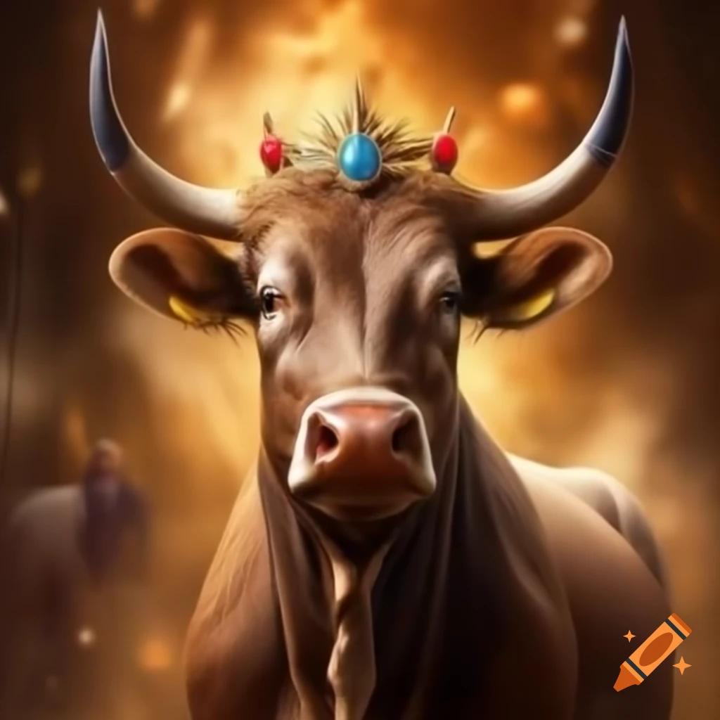 Dancing steer wearing a crown