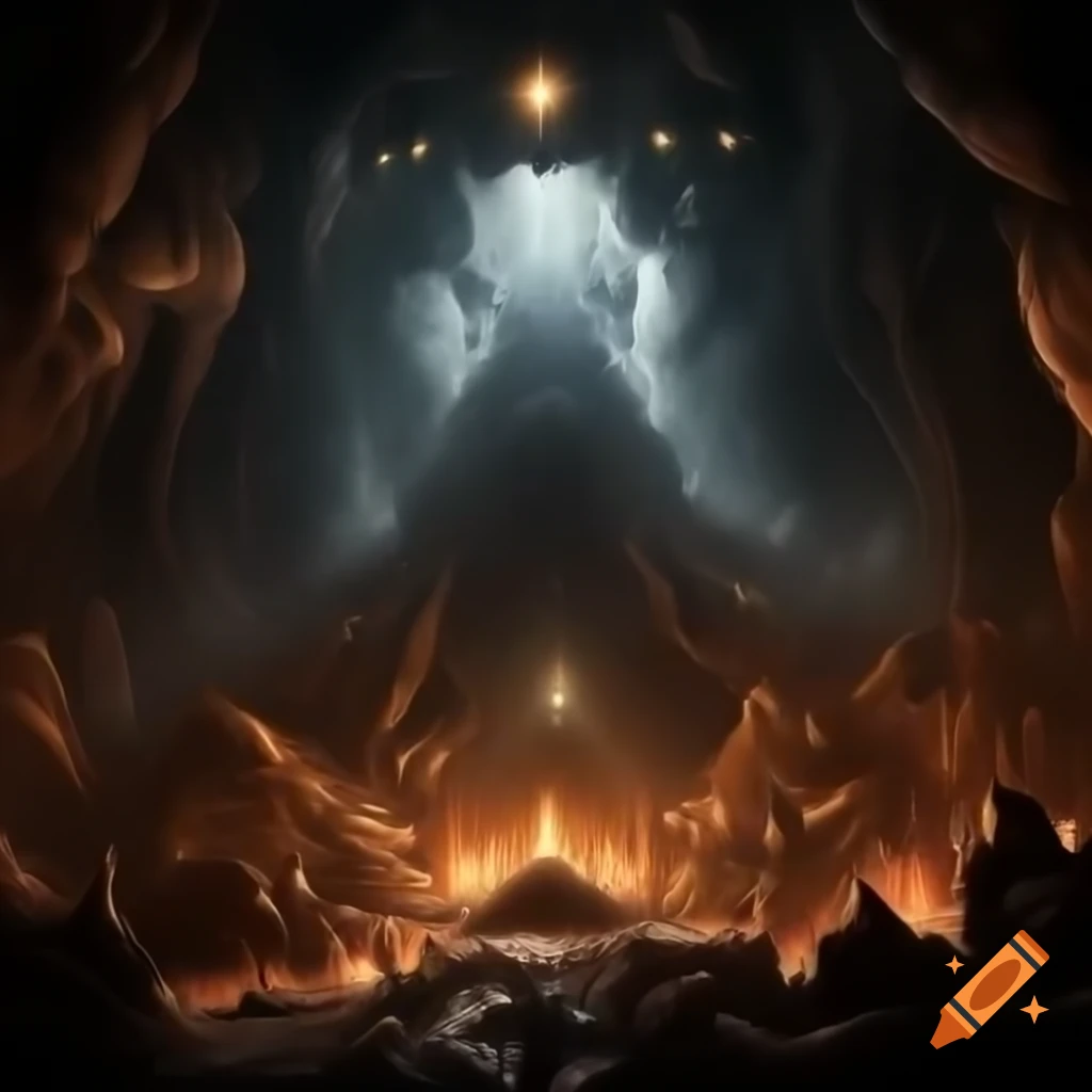 Dark cavern with piles of gold and a majestic dragon