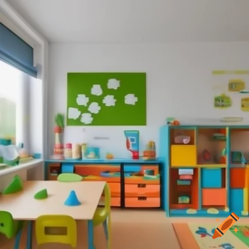 Wimmelbild von einem bunten Kinderzimmer mit zahlreichen Objekten zum Sprechen über DaF