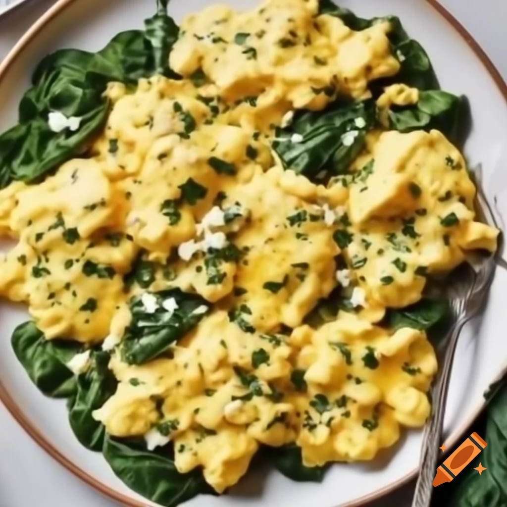 Scrambled eggs with spinach and feta cheese