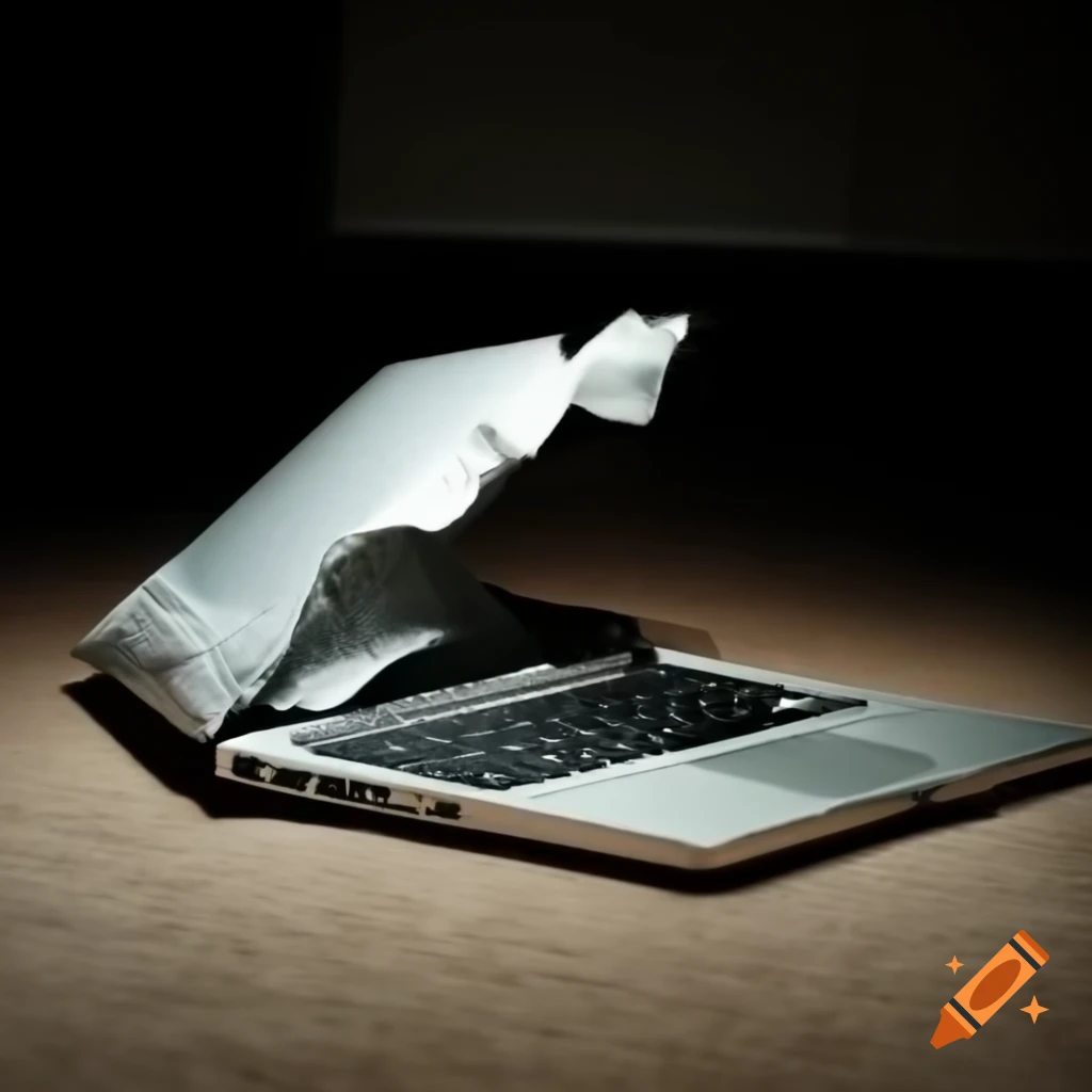 Broken laptop lying on carpet floor