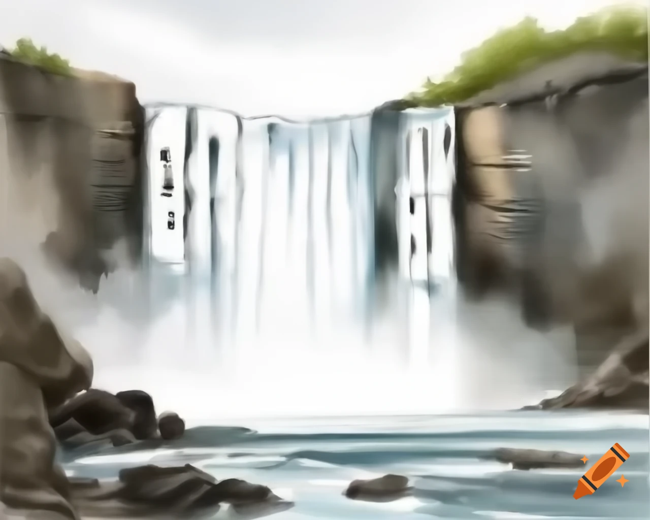 Freestanding waterfall in natural watercolor shades inspired by Albert Namatjira