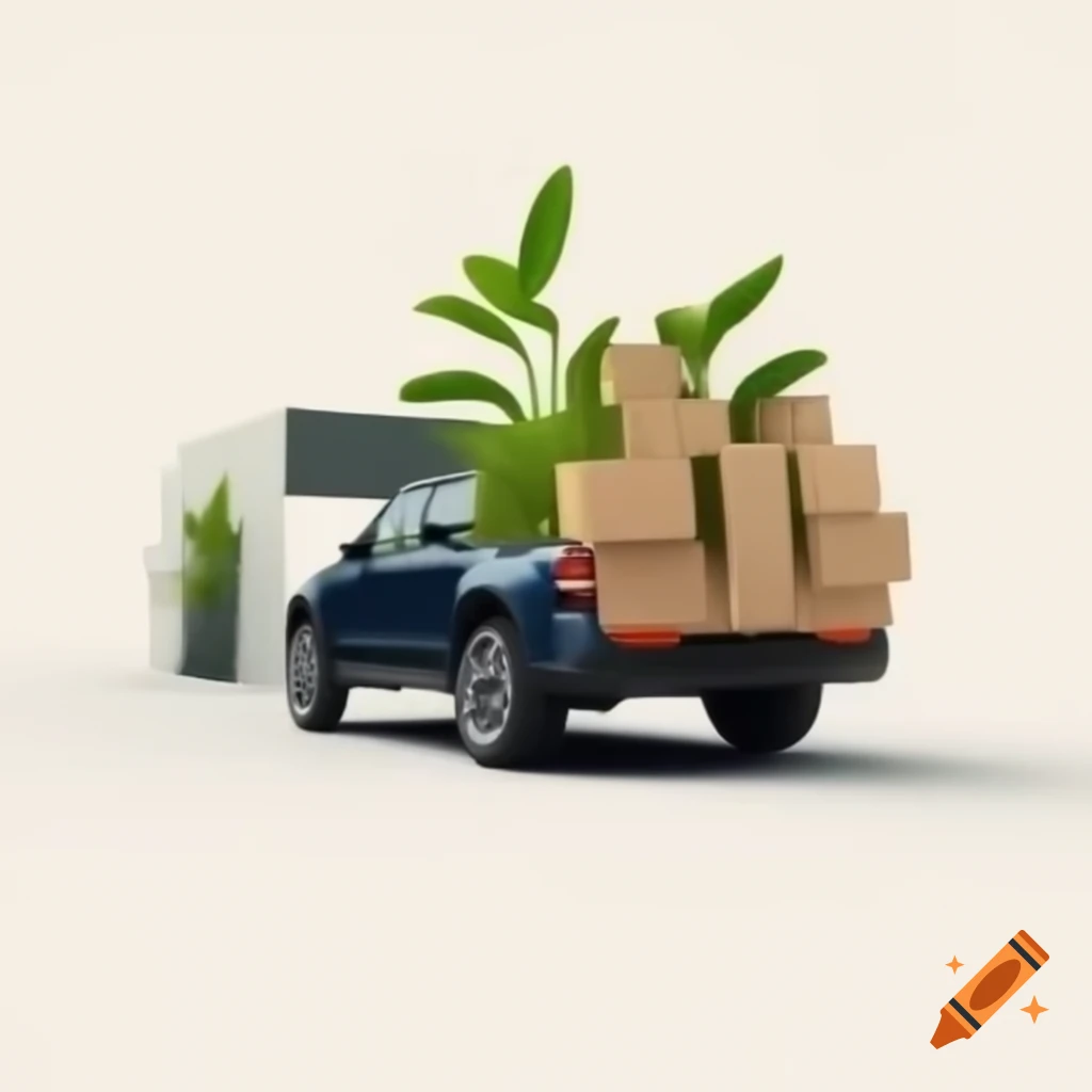 Modern illustration of a 4x4 car delivering lush green plants