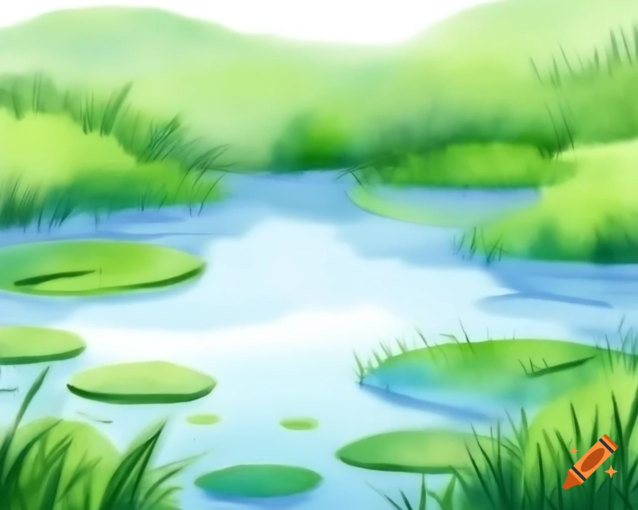 Reflective pond in natural watercolor shades reminiscent of Albert Namatjira