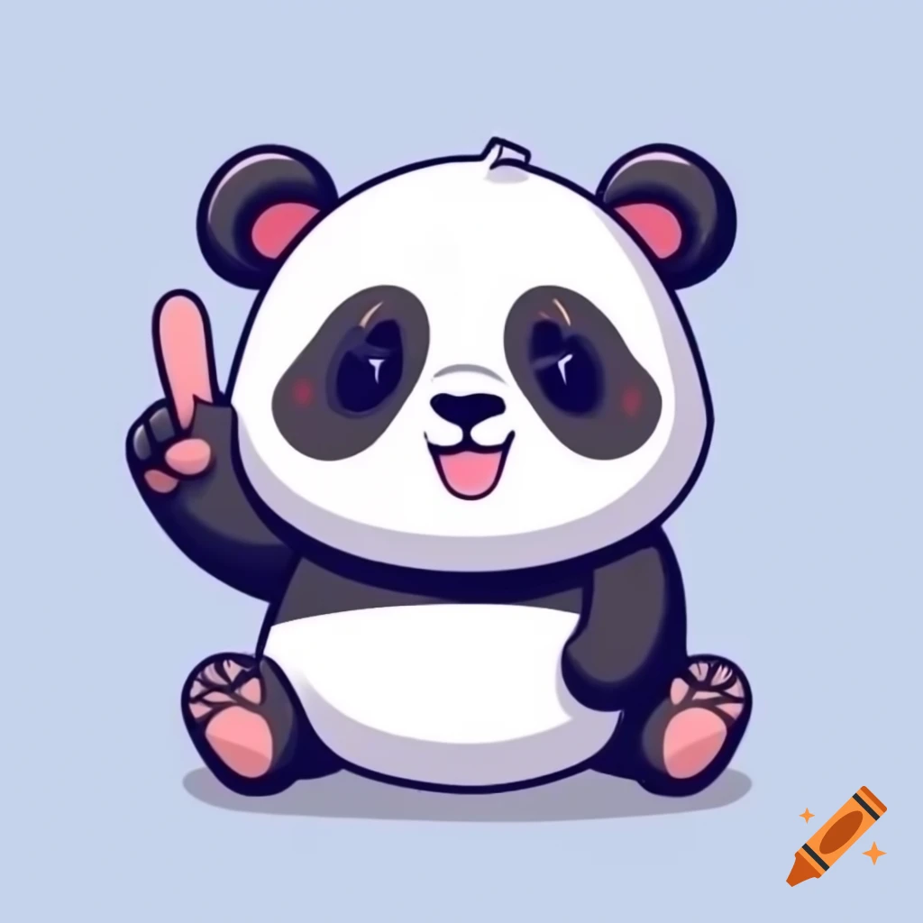 Anime panda smiling with poking finger in cartoon style