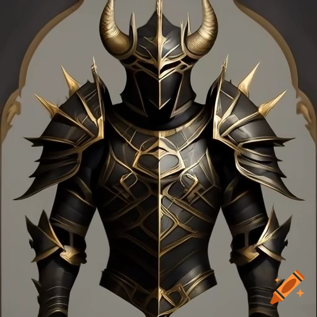 Intricately designed black and gold armor for Vlad The Impaler with dragon motif