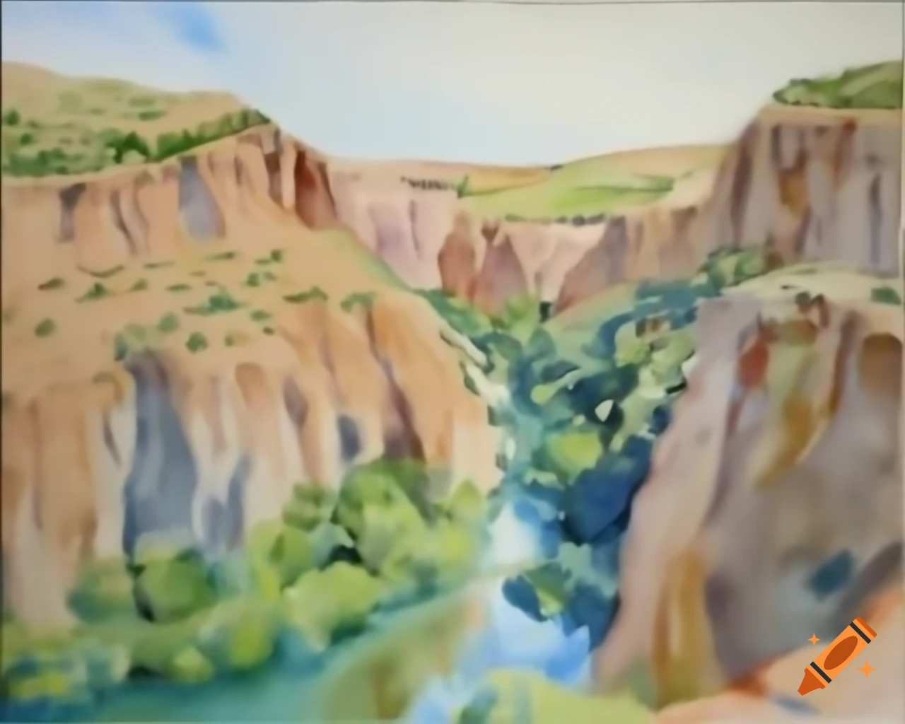 Katherine Gorge in natural watercolour shades inspired by Albert Namatjira