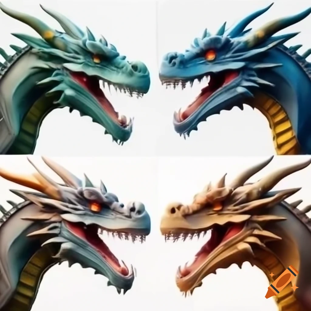 Four realistic and vividly colored dragons