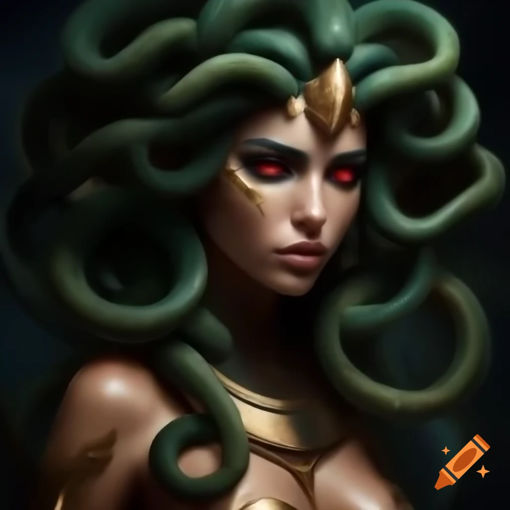 Fantasy portrait of woman with snake hair inspired by ancient Egypt and Greek mythology