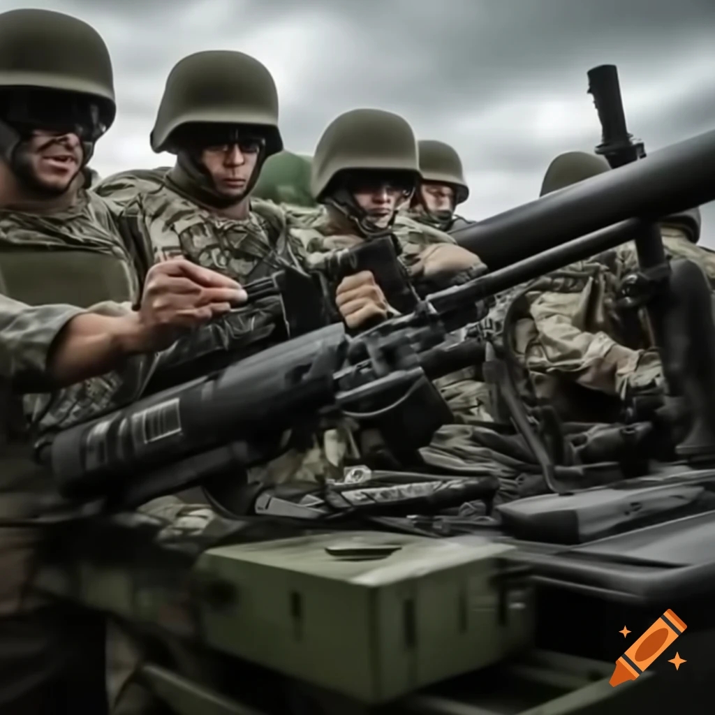 Soldiers preparing machine guns in a military setting