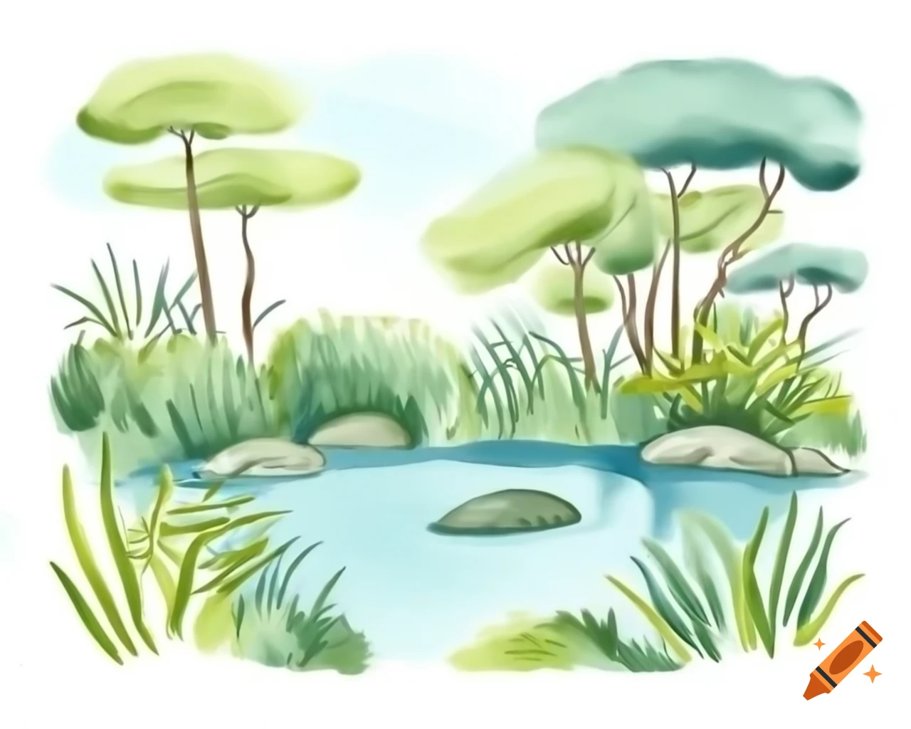 Freestanding pond in natural watercolor shades inspired by Albert Namatjira
