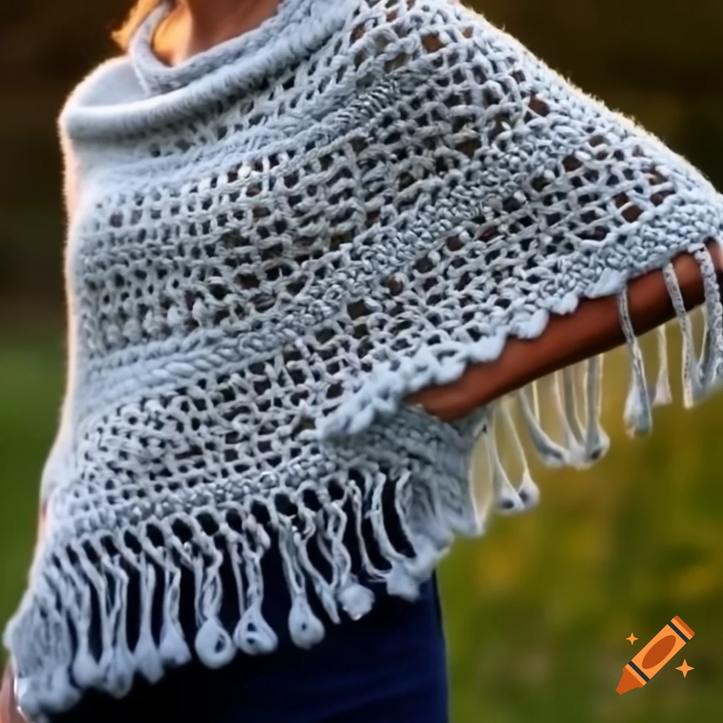 Half moon crochet shawl with fringe detail