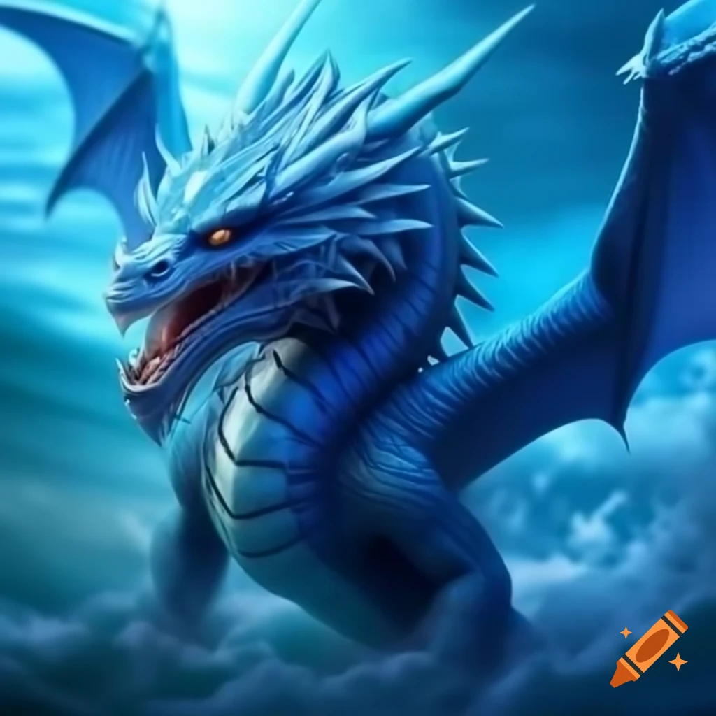 Gigantic blue dragon residing in the sea
