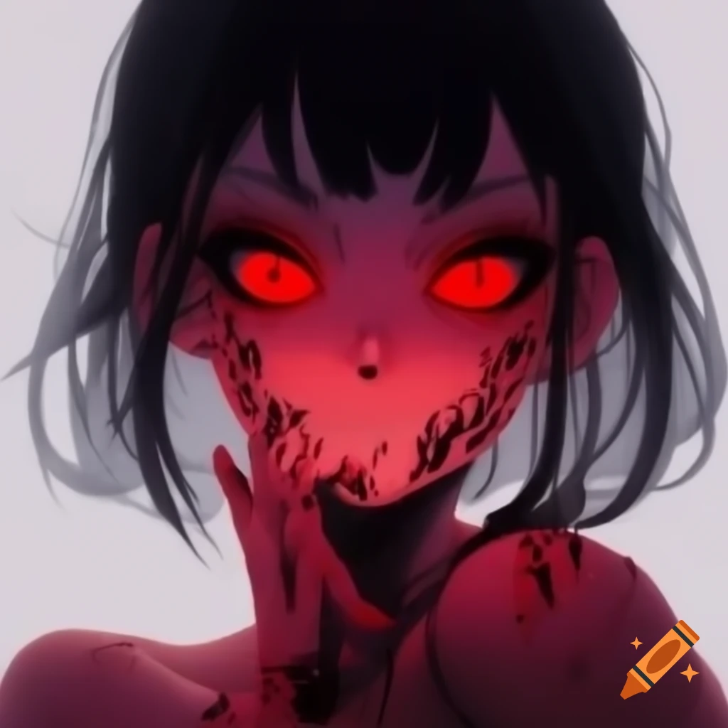 Manga demon girl with red eyes against white background