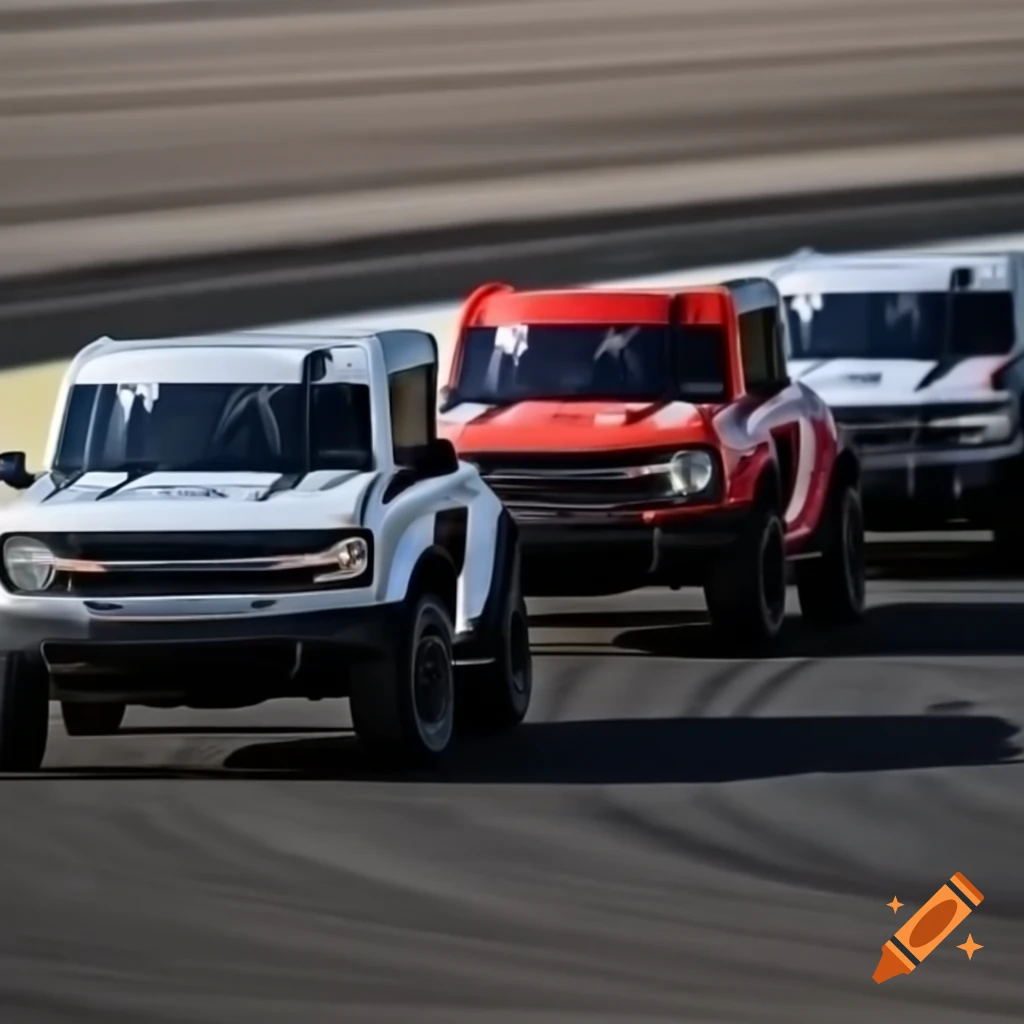 Bronco racing on the track from various angles