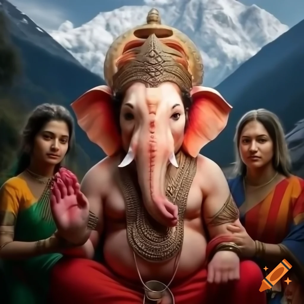 Lord Ganesha with his parents in the Himalayas