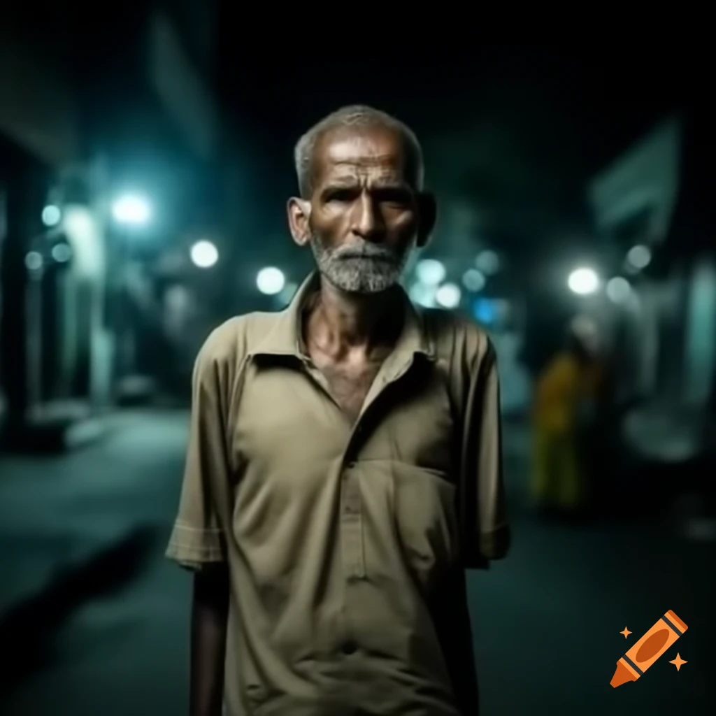 Man standing on Indian street at night