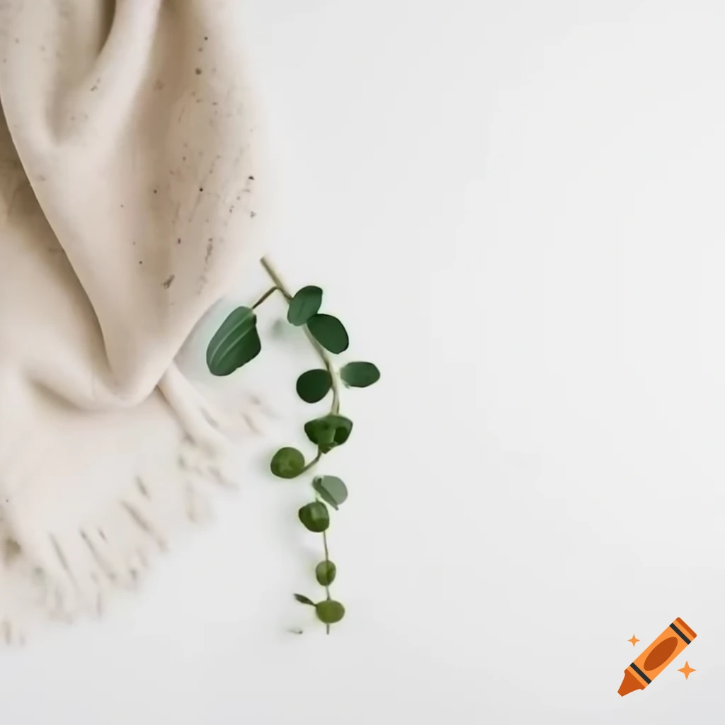 Stem plant on white background with rustic blanket decor