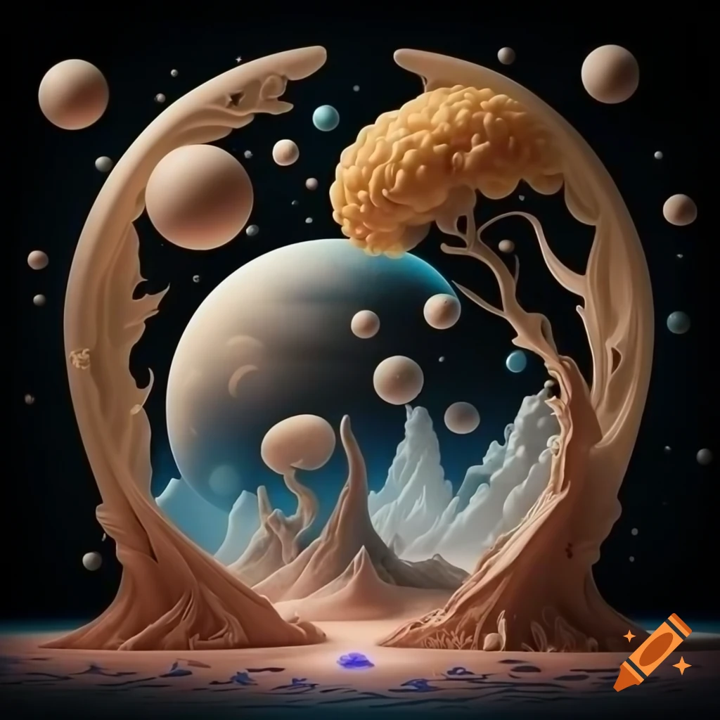 Intricate landscape featuring space trees in detailed paper cut style