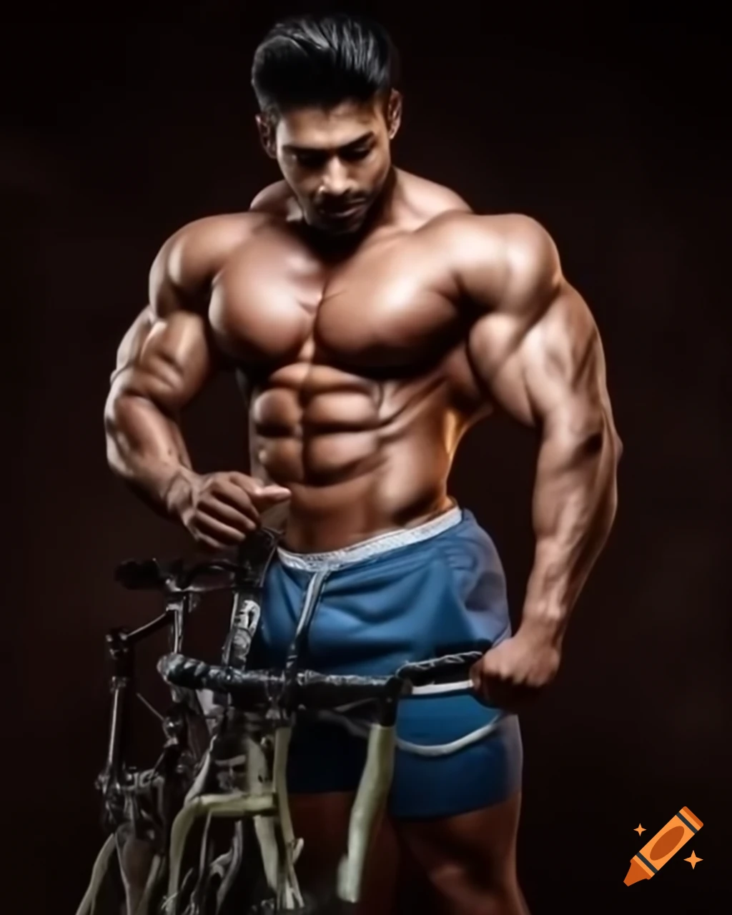 Muscular South Asian man in bike shorts standing outdoors