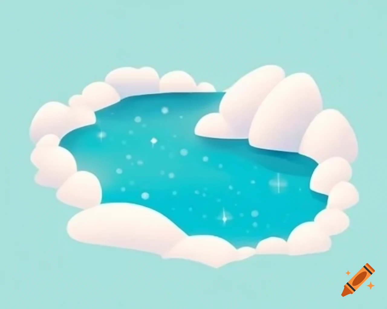 Sparkling summer lake in aqua and teal shades, storybook style