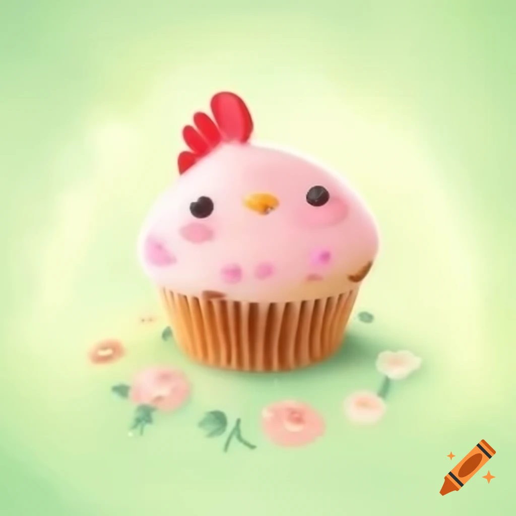 Promotional poster for 'Dew of Love' featuring chicken muffin cafe with floral elements