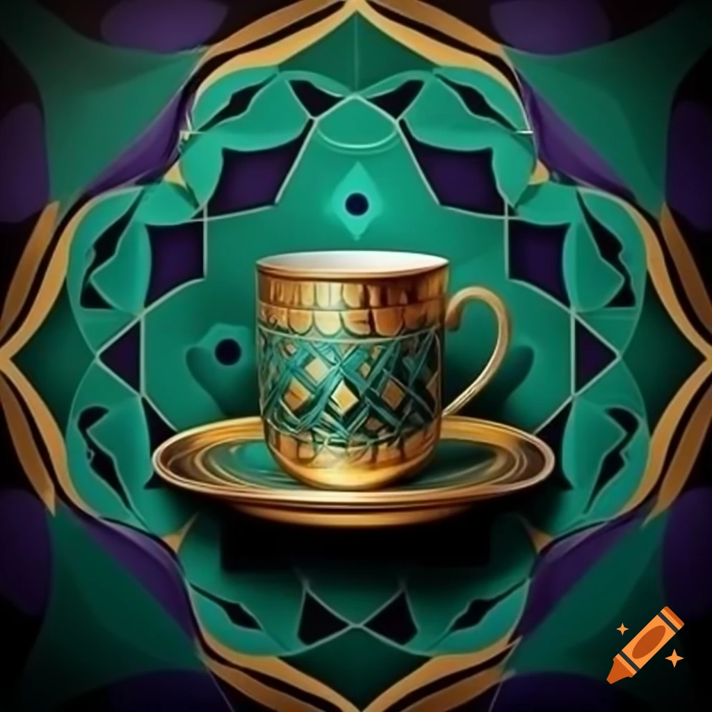 Turkish coffee cup design from Ottoman Empire with modern colors and patterns