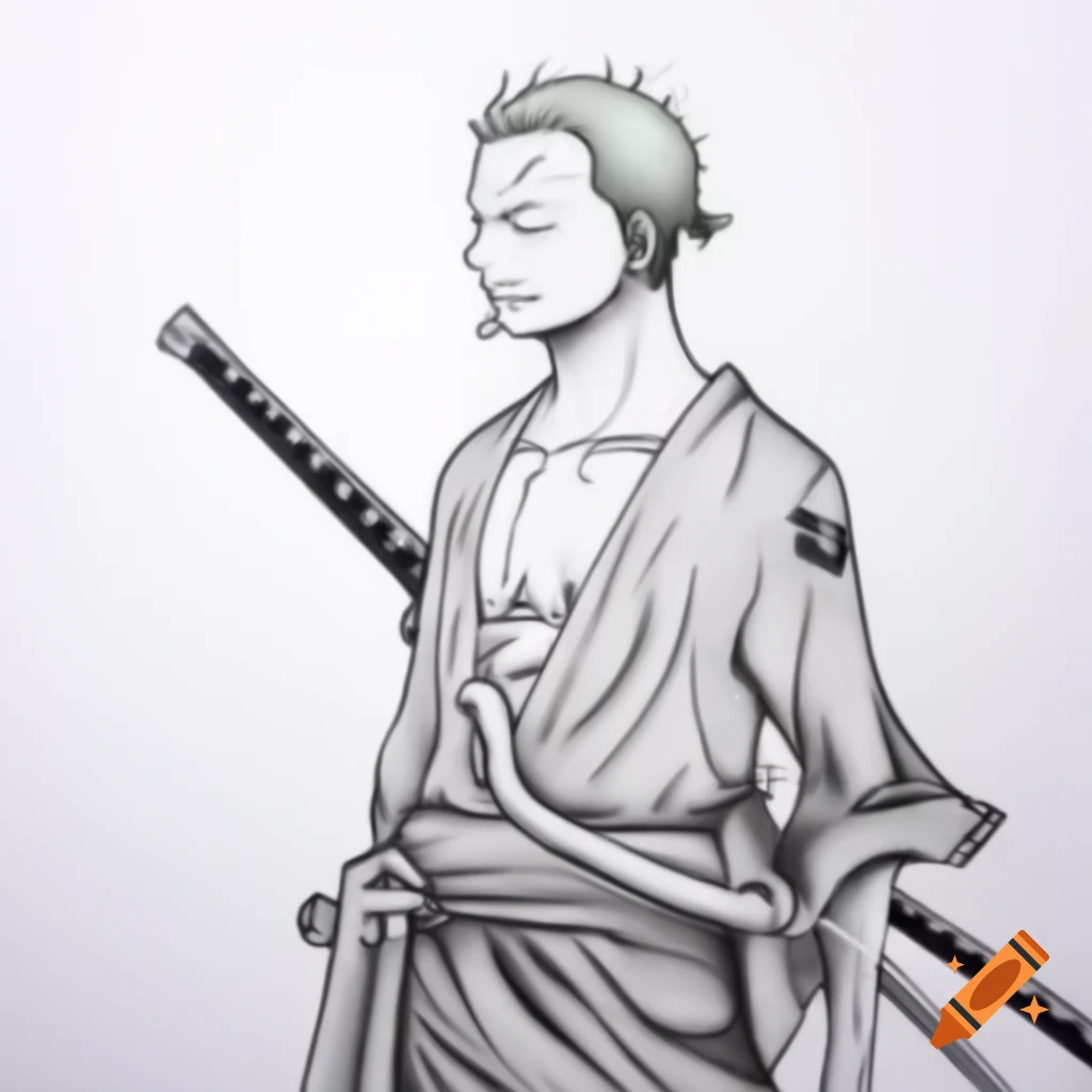 Pencil sketch of character holding sword in side profile