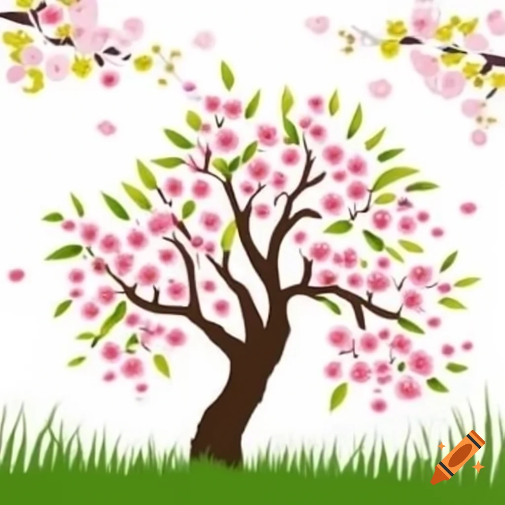 Stencil painting of a blossoming spring tree