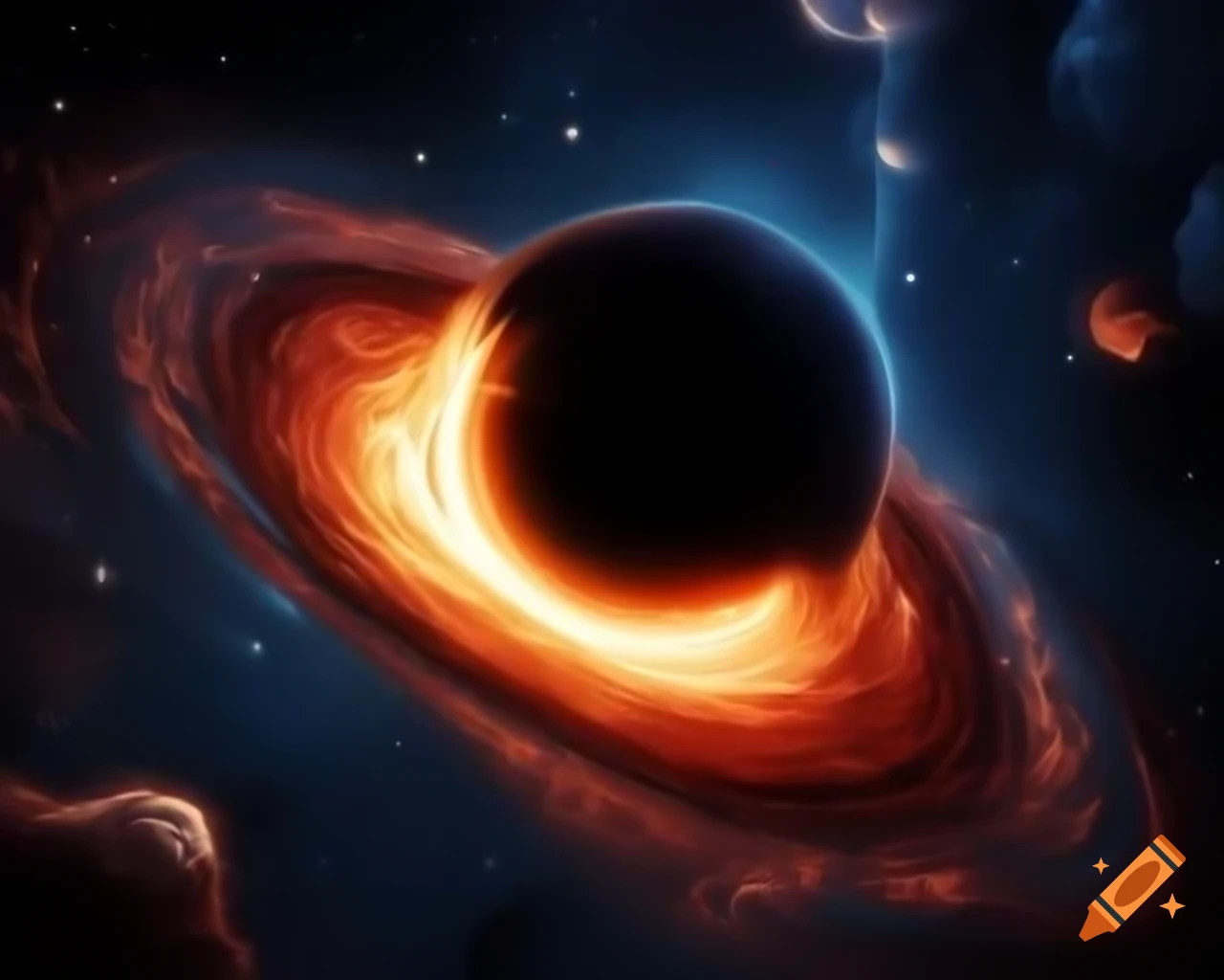 Realistic black hole in star-filled space with raytracing and anamorphic lens flare