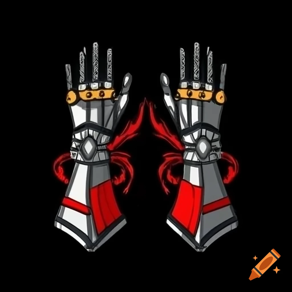 Legendary black metal armored gauntlets with red dragon scales