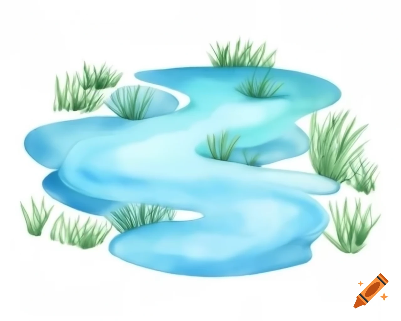Watercolor stream in aqua blue and green with storybook style
