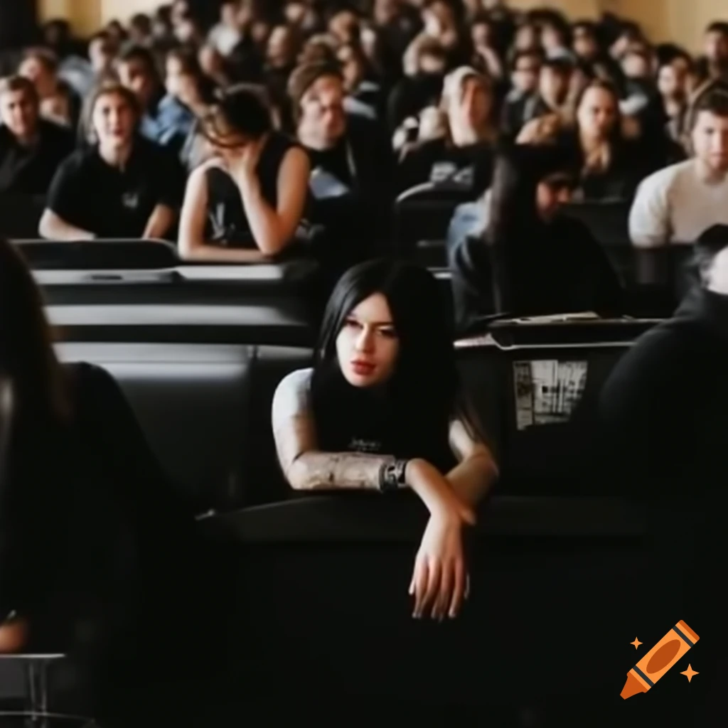 Emo woman in large university classroom setting