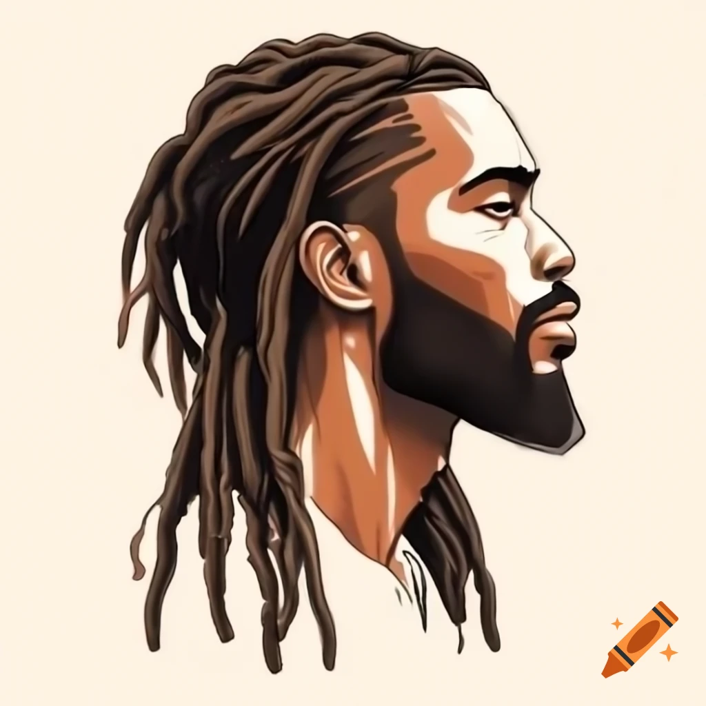 2D side profile illustration of a man with dreadlocks and a beard