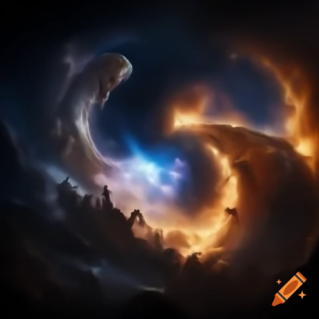 Cosmic beings Tiamat and Cthulhu in battle during Cosmic Dream War