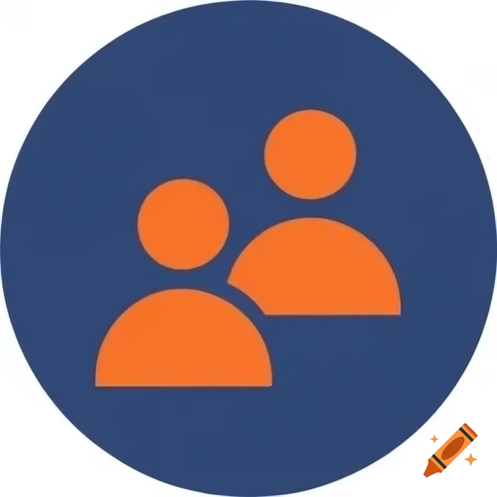 Navy blue circle featuring two orange silhouetted figures