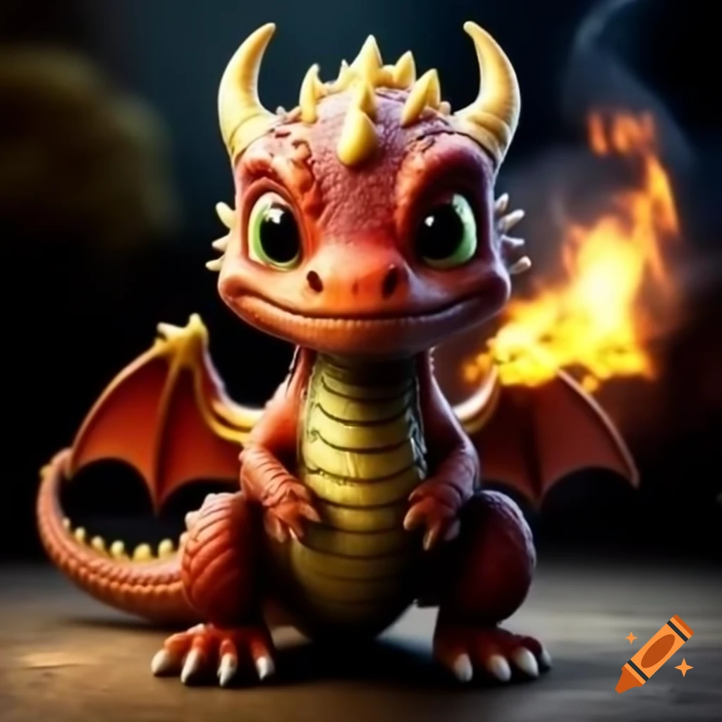 Cute fire dragon snorting smoke
