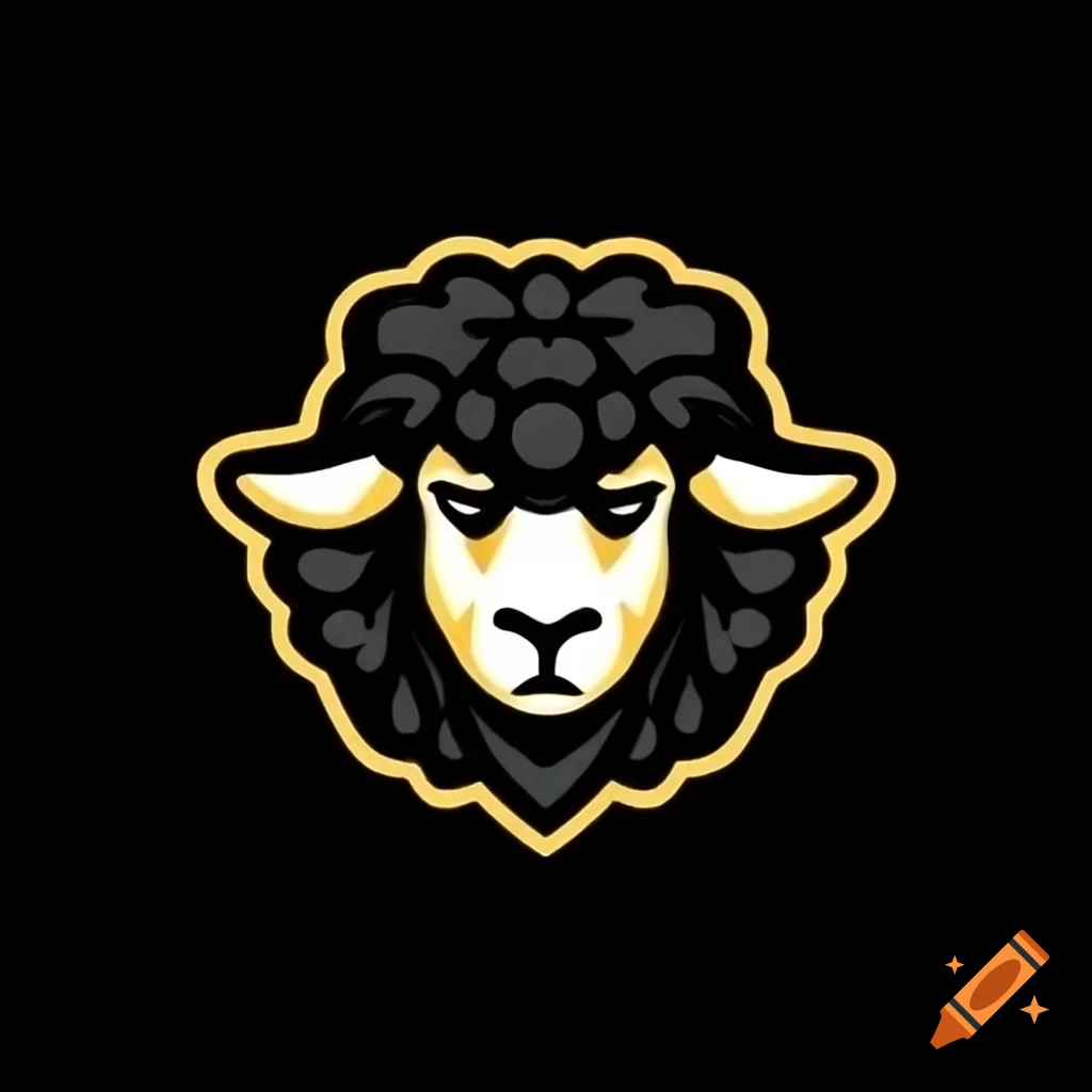 Black sheep mascot in black, white, and gold for basketball logo