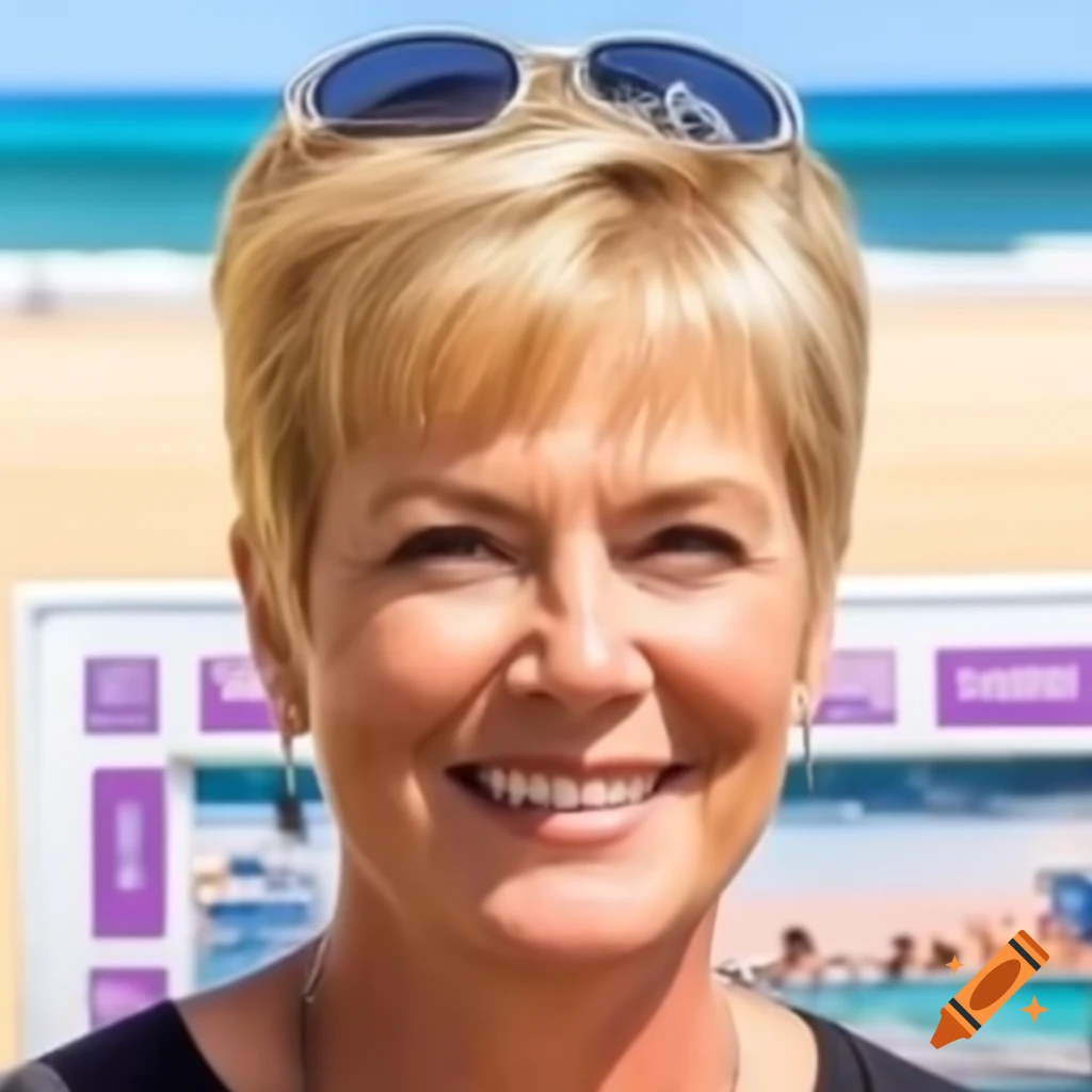 Smiling middle-aged lady with sunglasses at the beach