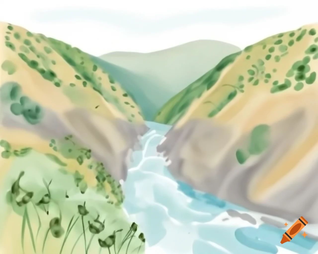 Katherine Gorge in natural watercolour shades inspired by Albert Namatjira